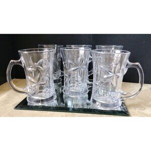 Elegant Set 6 Crystal Pressed Cut Clear Coffee Tea Mugs Cups 4"X2"3/4 New